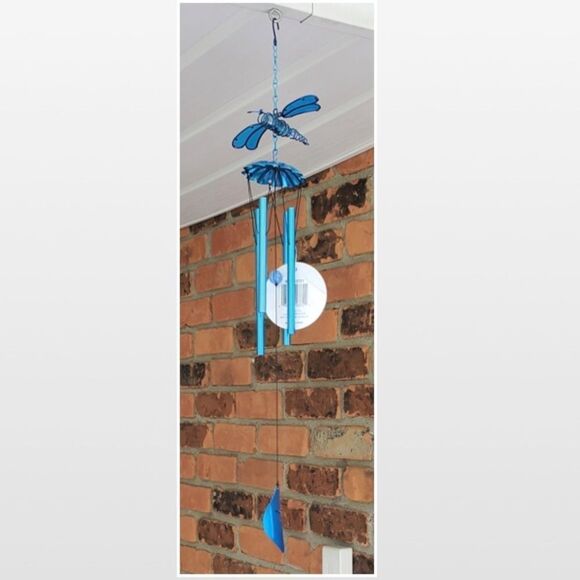 New Russo III Wind Chime Dragonfly Blue Metal Glass Home Outdoor - Picture 4 of 16